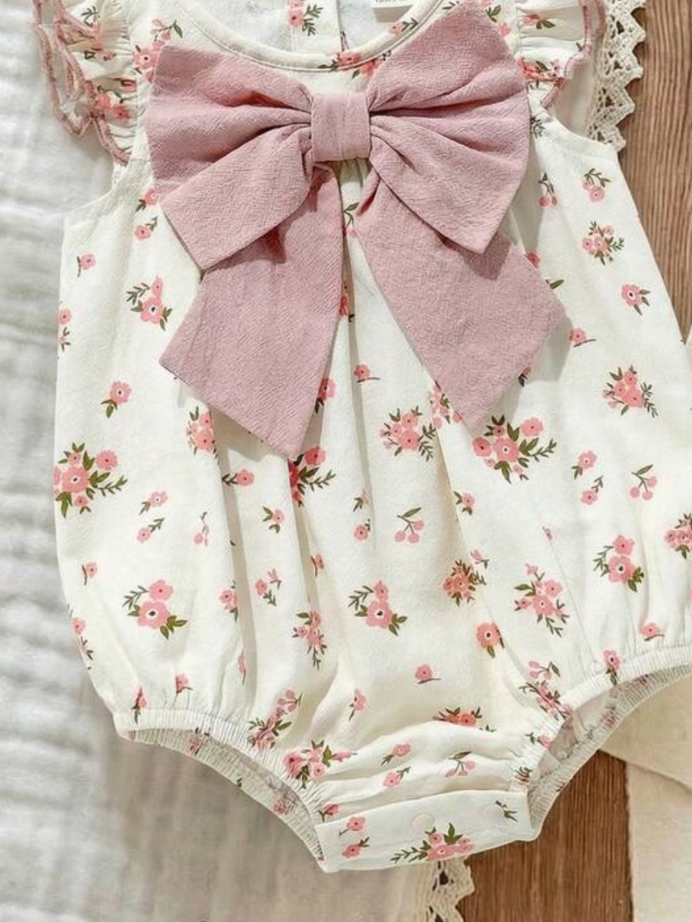 NWT Toddler Girl Floral Bubble Romper Pink Bow Cottagecore 2T Preppy Cotton